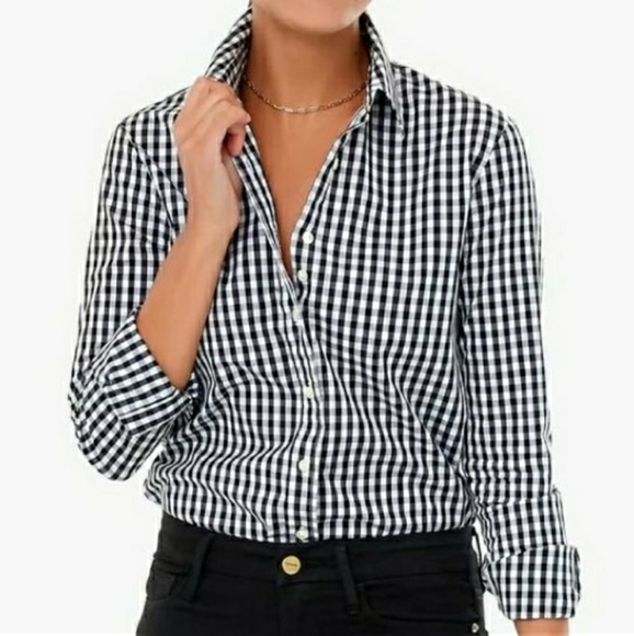 J. JILL Linen Black Gingham Button Down Shirt SP